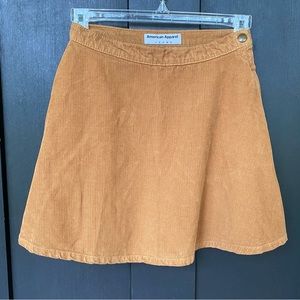 American Apparel A-Line Side Zip Corduroy Tan/ Camel Mini Skirt—Size XS